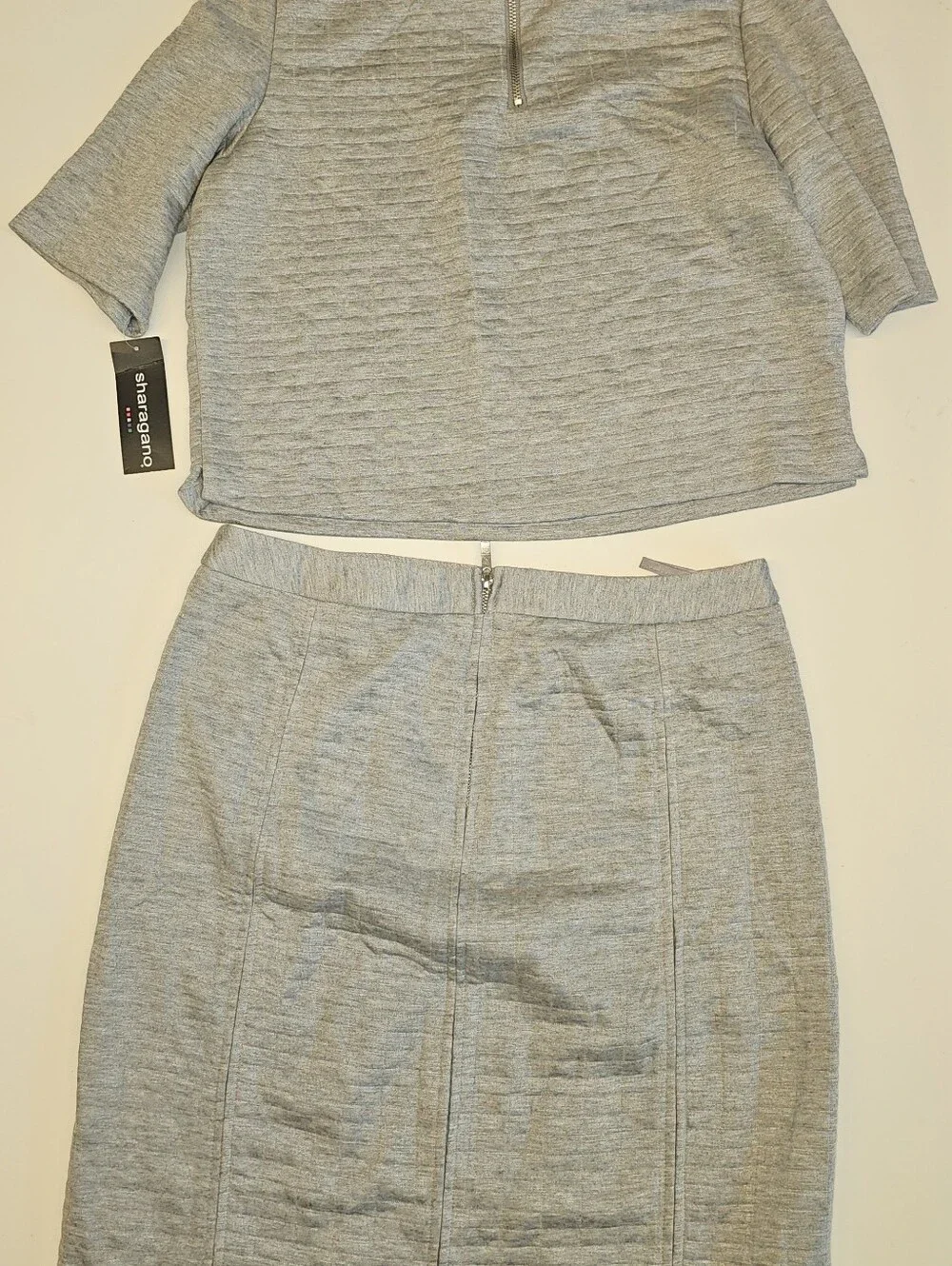 NWT | 10 | Sharagano | Heather Gray Textured Knit Top & Pencil Skirt Set